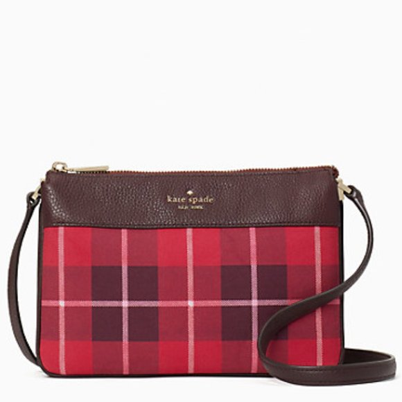 kate spade Handbags - ♠️ Kate Spade Rose Leila Plaid Triple Gusset Crossbody NWT